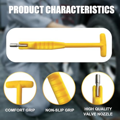 Car Tire Valve Stem Puller/Installer Tool with T Handle, No Scratch Wheel Valve Stem Remover Extender Adapter Replacement, Auto Tire Valve Stem Removal & Installation Repair Tool (T-Yellow)