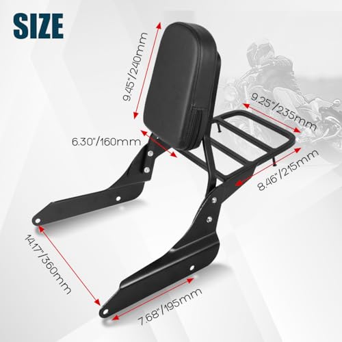 Motorcycle Detachable Passenger Backrest Sissy Bar With Back Rest Pad Luggage Rack Compatible With For Honda Shadow VLX600 VT600 1999-2008 Sissy Bar Backrest