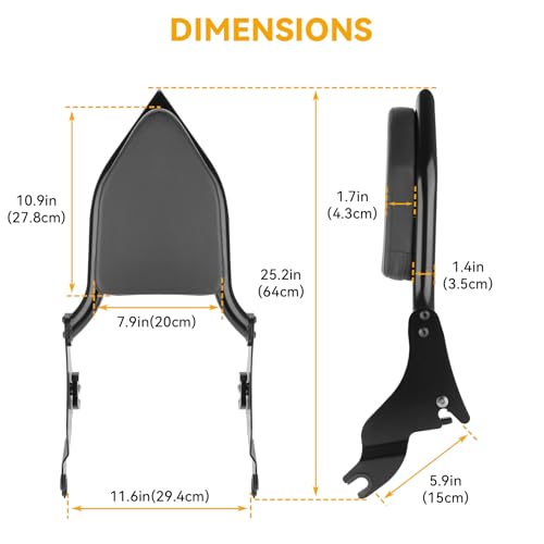 25" Detachable Sissy Bar Backrest for Harley Davidson Touring, Motorcycle Heavy Duty Steel Passenger Backrest Compatible with Street Glide/Road Glide/Road King/Electra Glide 2009-2024 (Black)