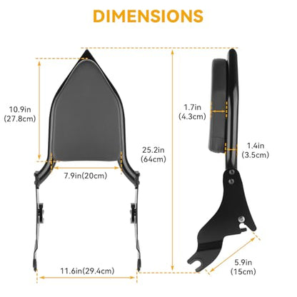 25" Detachable Sissy Bar Backrest for Harley Davidson Touring, Motorcycle Heavy Duty Steel Passenger Backrest Compatible with Street Glide/Road Glide/Road King/Electra Glide 2009-2024 (Black)