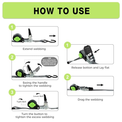 NeatStrap Ratchet Strap with Safety Lock Chromoly S Hooks-1,500lbs Break Strength-Motorcycle, Kayak Ratcheting Straps 1" x 15' Soft Loop Tie-Downs for Pickup Bed,Moving Truck,Trailer(4PK) - color: Black