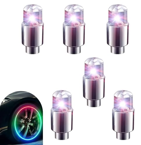6 PCS LED Valve Stem Lights, Colorful Waterproof Car Wheel Lights, Automotive Tire Decoration Flash Lamp, for Car, SUV, Truck, Motorcycle, Bike (Multicolored) - color: Multicolored