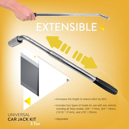 Car Jack Kit 3 Ton (6,600 lbs) with Tesla Pad & Universal Rubber Pad | Scissor Jack for Car - Tire Jack Tool Kit | Portable, Ideal for SUV and Auto - Universal Emergency Kit with Lug Wrench - size: Car Jack Kit 3 Ton + pads/gloves/tire press