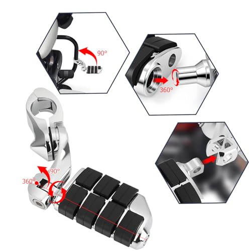 1.25" Motorcycle Highway Footpegs Adjustable Highway Pegs Compatible with Harley Davidson Touring Road King Road Glide Street Glide Electra Glide Sportster with 1 1/4" Highway Bar Chrome