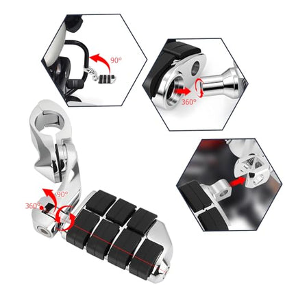 1.25" Motorcycle Highway Footpegs Adjustable Highway Pegs Compatible with Harley Davidson Touring Road King Road Glide Street Glide Electra Glide Sportster with 1 1/4" Highway Bar Chrome