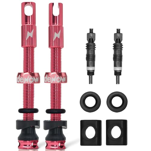 RideNow Tubeless Presta Valve Stems, 45mm Super Light Alloy Presta Tubeless Valve Stem Kit with Valve Core Remover Tool and Valve Stem Caps, Multiple Color and Size Options(Pair), Pink - color: Pink, size: 45mm