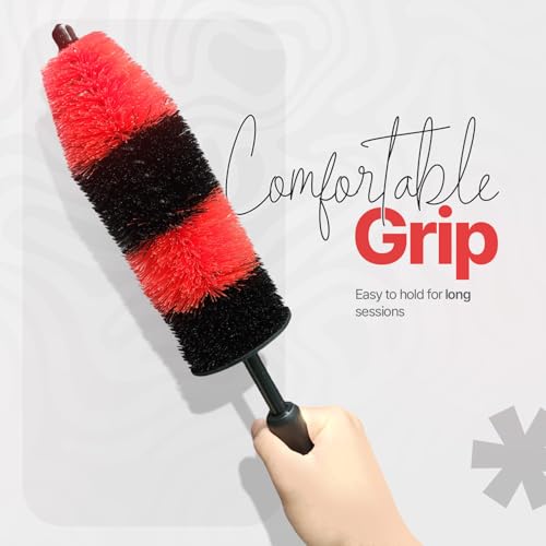 Pack of 1 Wheel Brush - 19Inch Long, Soft Bristle, No Scratch Car Wheel Cleaner Brush - Detailing Brush for Tires, Wheels, Rims, Exhaust Tips, Vehicle Engine, Motorcycles - size: Large