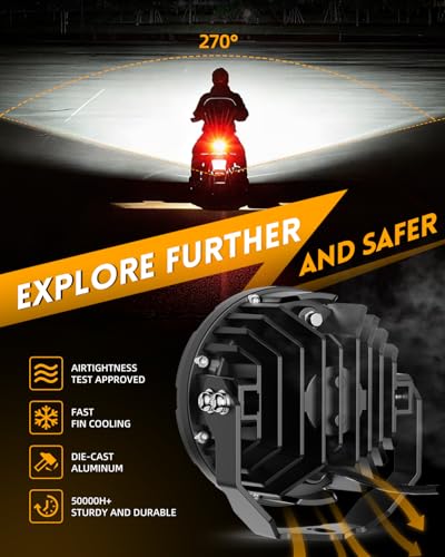 BraveWAY Motorcycle Auxiliary LED Light 4.5IN 120W White/Yellow Fog Lights with DRL Auxiliary Driving Spotlights Ditch Lights Pod with Amber Covers Mount Brackets for Motorcycle Truck Off-road ATV UTV - size: 4.5INCH-9-C