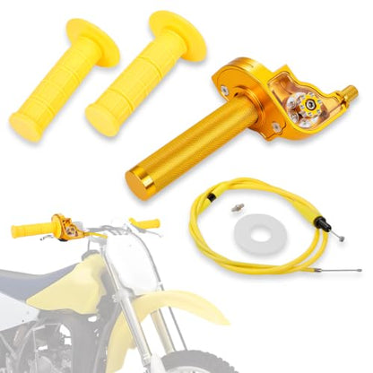 Motorcycle Twist Throttle 7/8" 22mm with Handle Grip Throttle Cable CNC Assembly Universal for 150 200 250 EXC XC XCW XCF XCFW EXCF EXCR XCRW Dirt Pit Bike ATV Mini Bike Gold - color: gold