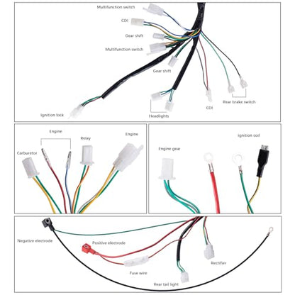 Complete Wiring Harness kit Electrics Wire Loom Assembly with Full Copper Wire for GY6 4-Stroke Four Wheelers Engine Type 125cc 150cc Pit Bike Scooter ATV