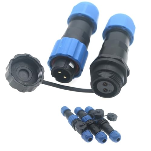 SD13 IP68 1-7 PIN Waterproof Power Connector, High Voltage Circular Industrial Electrical Cable Wire Connector Plug, Rear Nut Panel Socket (3, Inline Male Plug, 2pin) - color: Inline male plug, size: 2pin