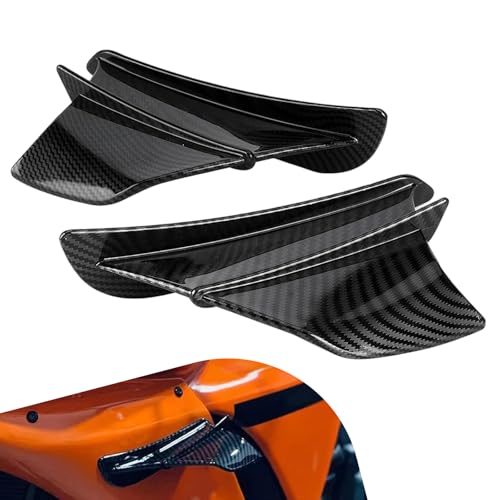2 PCS Motorcycle Fairing Wing, Self-Adhesive ABS Aerodynamic Spoiler, Sporty Carbon Fiber Style Wind Deflector Accessory, Universal for Most Motorcycles (Carbon Fiber Black)