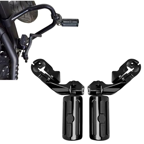 1.25'' Motorcycle Highway Pegs Fits 1-1/4" Engine Guard | for Harley Touring Street Glide Electra Glide Road King Softail CVO Dyna Sportster, Adjustable Foot Pegs (Chrome S01) - color: Black D03, size: SHORT