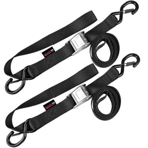 AWELCRAFT Motorcycle Tie Down Straps (2 Pack),3300lb Break Strength,1.5in x 8FT Steel Cambuckle Dirtbike Strap,Integrated Soft Loops & Double S-Hooks with Safety Clips,Lab Tested,Black - color: Black