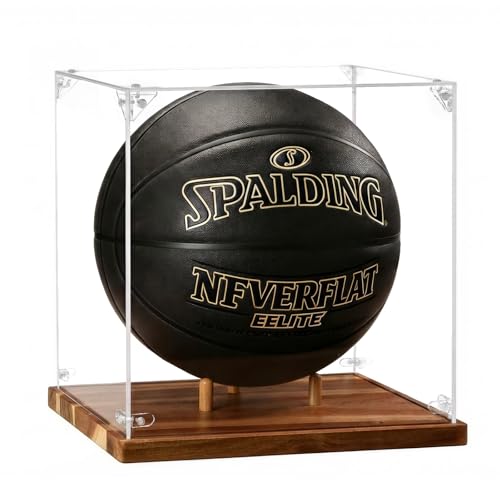 Basketball Display Case Acrylic Clear 10" Full Size with Solid Wood Base, UV Protected Soccer Display Stand Box for Autographed Standard NBA WNBA Ball Memorabilia Keepsake Ideal Gift Athlete - size: 13.6ln×12.4ln×1.6ln