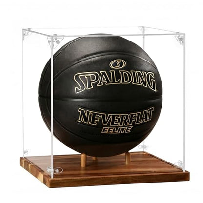 Basketball Display Case Acrylic Clear 10" Full Size with Solid Wood Base, UV Protected Soccer Display Stand Box for Autographed Standard NBA WNBA Ball Memorabilia Keepsake Ideal Gift Athlete - size: 13.6ln×12.4ln×1.6ln