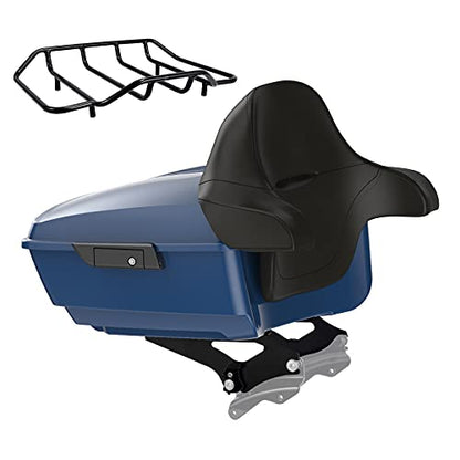 US Stock Advanblack King Tour Trunk Pack, Black Mount Bracket & Top Luggage Rack Fit for 2009-Later Harley Touring, Road Glide, Street Glide Special, Road King, Electra Glide (Billiard Blue) - color: Billiard Blue