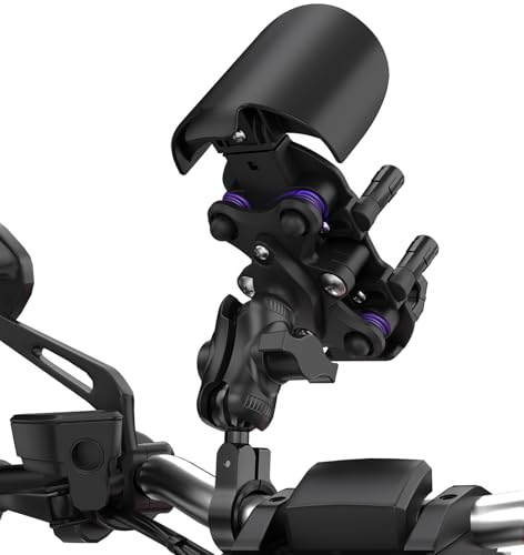 iMESTOU Anti-Vibration Motorcycle Phone Mount, Shock Damping Bike Cellphone Holder with 1" Ball Mount Base 720° Rotatable Fits for 12-32mm Handlebars, Widely Compatible with 5.4"-7.0" Smartphones