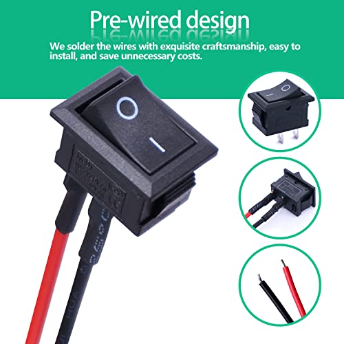 Twidec/10Pcs Rocker Switch AC 6A/250V 10A/125V SPST 2 Pins 2 Position ON/Off Car Boat Square Black Rocker Switch Toggle with Pre-soldered Wires KCD1-X-F - color: Black-Square-ON OFF-10PCS