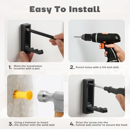 Folding Wall Hooks, 4pcs Foldable Coat Hooks, Heavy Duty Zinc Alloy No Rust Fold Up Hooks for Coat, Towel, Key, Hat, Bag, Jacket, Backpack (Matte Black) - color: Matte Black, size: 4