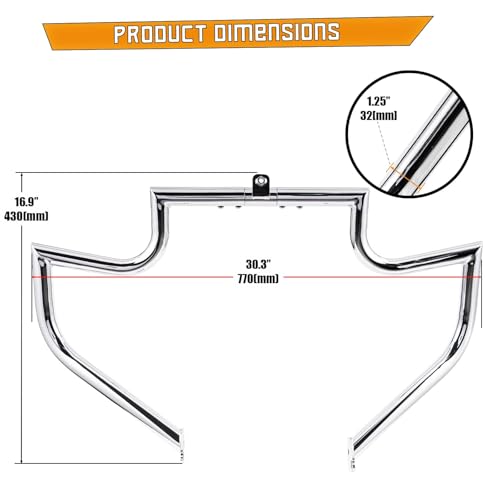 Kinglemc Crash Bar Engine Guard Highway Bar for Harley Davidson Touring Road King Street Glide Electra Glide CVO and Trike Models 97-08 (Silver) - color: Chrome-B