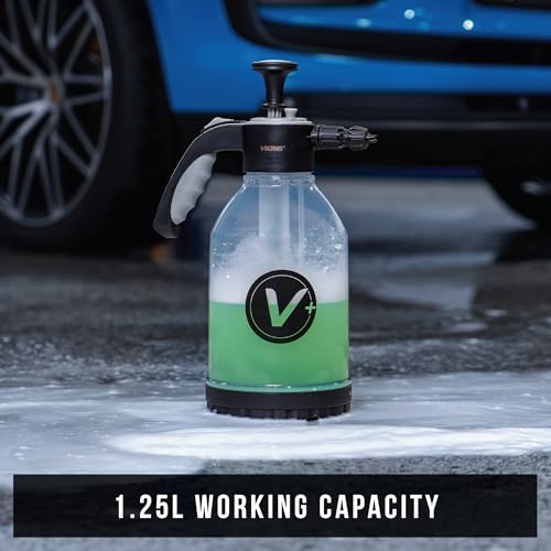 VIKING V+ Premium Foam Pump Sprayer for Car Cleaning Kit and Car Detailing Kit, Foaming Spray Bottle with Trigger Lock, Adjustable Nozzle; Clear Canister with Level Indicators; 1.25L Working Capacity
