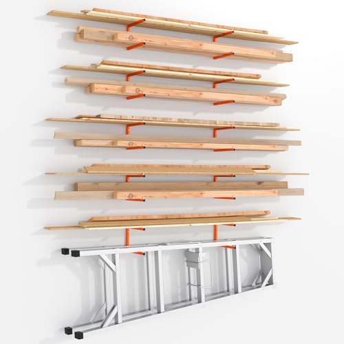 10 Pack Lumber Storage Rack | Wall-Mounted Wood Storage | 10-Tier Heavy-Duty Lumber Rack | 2200 lb Capacity Garage Metal Wood Organizer | Indoor/Outdoor Use (10 Pack-10 Level) - size: 10 Pack-10 Level