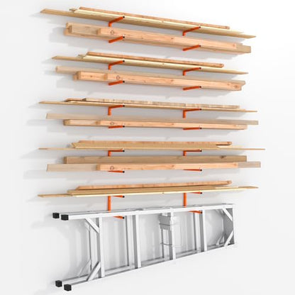 10 Pack Lumber Storage Rack | Wall-Mounted Wood Storage | 10-Tier Heavy-Duty Lumber Rack | 2200 lb Capacity Garage Metal Wood Organizer | Indoor/Outdoor Use (10 Pack-10 Level) - size: 10 Pack-10 Level
