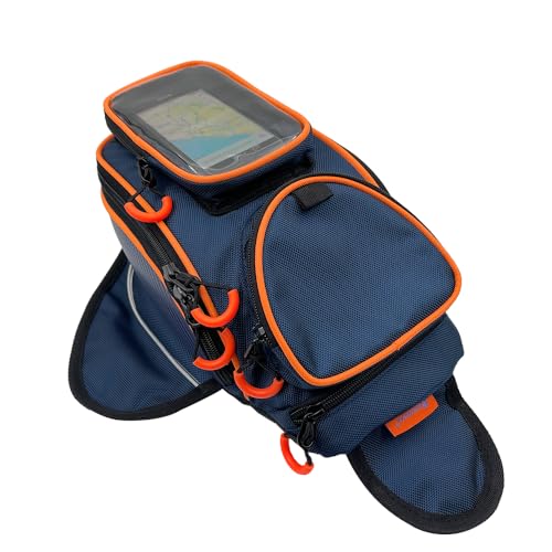 reygeak Motorcycle Tank Bag，Waterproof, with super magnetic thickened magnet blue orange 1680D PVC petrol tank bag, large window cell phone bag, suitable for Suzuki Kawasaki Honda Harley Yamaha. - color: Sapphire Blue