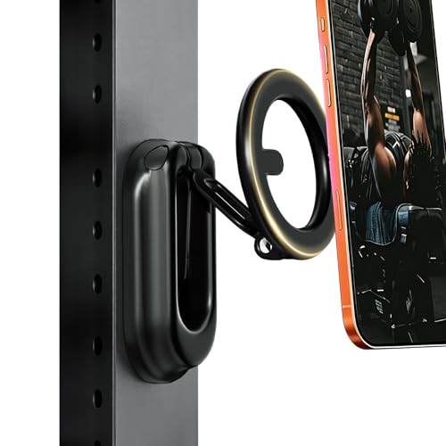 Magnetic Phone Holder for Gym, Zinc Alloy N52 Strong Magnet, Integrated Foldable Black Design, Compatible with MagSafe iPhone 17-12 & Android Phones, for Gym, Golf Cart, Car, Home & Office