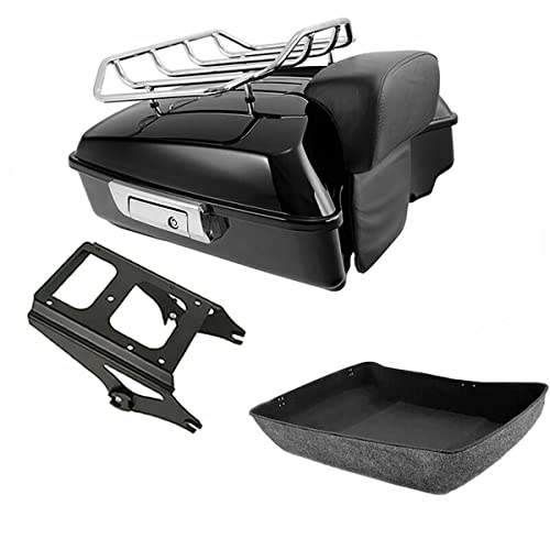 TCMT Chopped Motorcycle Trunk Box Backrest Pad Detachables Two-Up Mounting Rack Luggage Rack Fit For Harley 2009-2013 Touring Road King Road Street Electra Glide Pack - color: Set C#Black Rack, size: Chopped Trunk Style A
