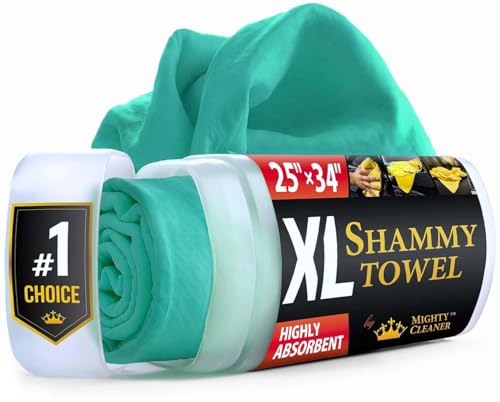 Premium XL Shammy Towel for Car - 34”x25” - Super Absorbent Chamois Cloth - Spots & Scratch-Free - Reusable Car Drying Towel - color: Mint, size: 1 Pack (25" x 34")