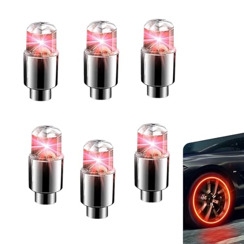 6 PCS LED Tire Valve Stem Caps, Tire Valve Stem Caps Light Up, Flash Lantern Wheel Decoration Accessories, for Car Motorcycle SUV Truck Bike Bicycle (Red) - color: Red