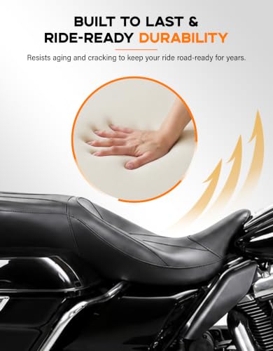 XMT-MOTO Motorcycle Seat, One-Piece Hammock Driver & Passenger Seat w/Rider Backrest Pad Fit for Harley Touring 2009-2023 Road King Street Glide Electra Glide FLHR FLHX FLTRX - style: Seat+ Driver Backrest For Harley Touring '09-'23