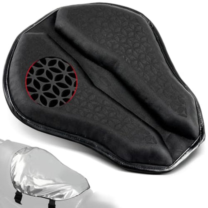 Amazicha Motorcycle Seat Cushion with Sunshade Cover, Motorcycle Gel Seat Pad Large 3D-Honeycomb Structure TPE Shock Absorption and Breathable for Long Rides