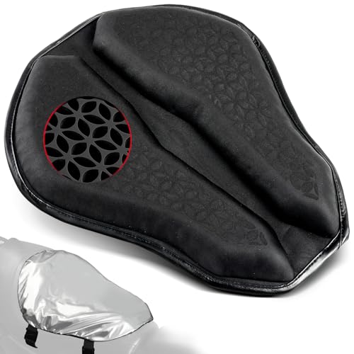 Amazicha Motorcycle Seat Cushion with Sunshade Cover, Motorcycle Gel Seat Pad Large 3D-Honeycomb Structure TPE Shock Absorption and Breathable for Long Rides
