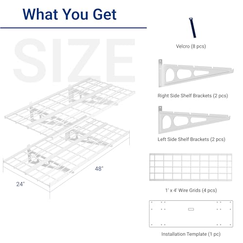 FLEXIMOUNTS 2-Pack 2x4ft 24-inch-by-48-inch Wall Shelf Garage Storage Rack Wall Mounted Floating Shelves, White, Classic Series - color: White, size: 2 pack-2x4 ft