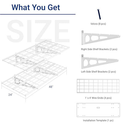 FLEXIMOUNTS 2-Pack 2x4ft 24-inch-by-48-inch Wall Shelf Garage Storage Rack Wall Mounted Floating Shelves, White, Classic Series - color: White, size: 2 pack-2x4 ft