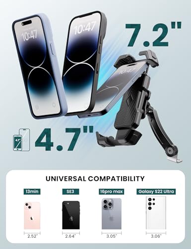 Grefay Motorcycle Phone Mount Holder 2025 [Dual Vibration Dampener] - Phone Holder for Motorcycle Rearview Mirror with 360° Rotation for iPhone 16/15/ 14/13 Pro Max, 4.5-7.2 Inch Smartphone