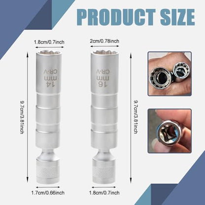 2PCS Magnetic Spark Plug Socket, 14mm&16mm Swivel Thin Wall Spark Plug Socket, Car Accessories Universal 3/8-Inch Drive 12-Point Spark Plug Socket Removal Tool for Most Motorcycles