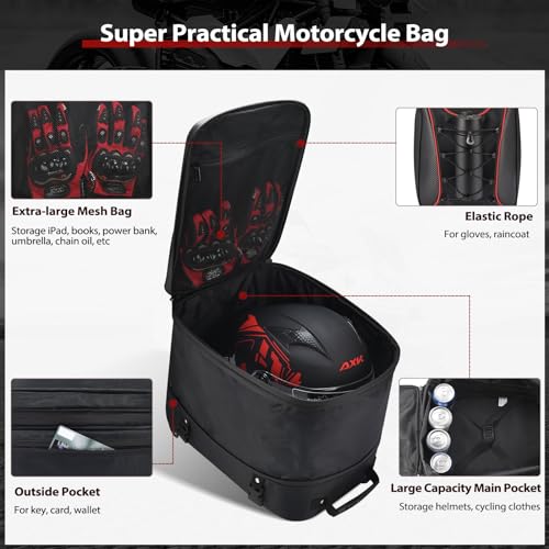 ZZM Expandable Motorcycle Tail Bag, 22L-34L Waterproof Motorcycle Rear Seat Bag with Rain Cover, Dual Use Helmet Bags Storage Backpack for Motorbike Weekender Travel (Jet Black)