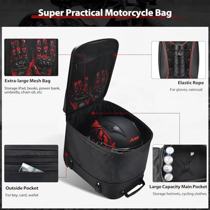ZZM Expandable Motorcycle Tail Bag, 22L-34L Waterproof Motorcycle Rear Seat Bag with Rain Cover, Dual Use Helmet Bags Storage Backpack for Motorbike Weekender Travel (Jet Black)