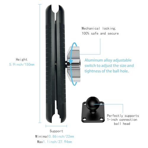 Double Socket Arm Compatible with RAM Mounts B Size 1" Ball Components for Bike/Motorcycle/ATV Phone Mount, Car Phone Mount, Car Dashboard Phone Holder, Black Long Arm - size: Long Arm-Black