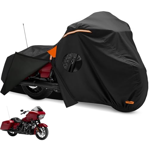 XYZCTEM Motorcycle Cover Heavy Duty Waterproof with Side Box, Fits Harley Davidson Touring Models Road King Road Glide Street Glide Electra Glide Outdoor All Weather Protection, 107 Inch