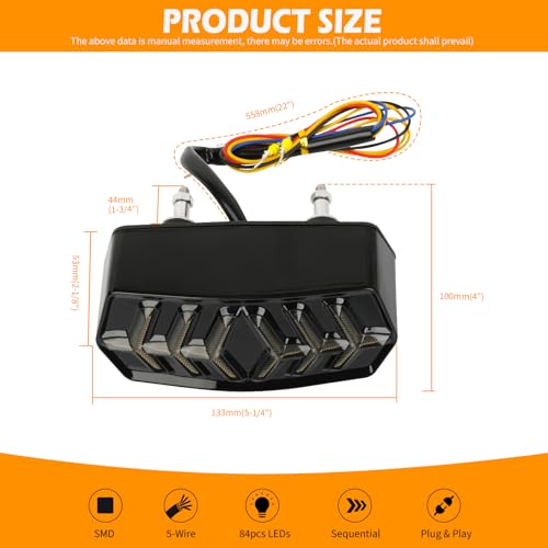 DREAMIZER LED Tail Light w/Turn Signal Sequential Motorcycle Taillight Compatible with Honda Grom MSX125 CBR650 CTX700 CTX700N and More - color: Black