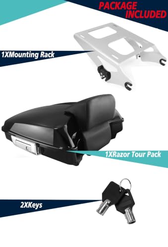 YHMOTO Razor Tour Trunk W/Backrest & Luggage Rack for Harley Touring Road King FLHR Street CVO Electra Glide 2014-2026 (Razor Tour Trunk with Backrest+Chrome Mounting Rack) - color: Chrome
