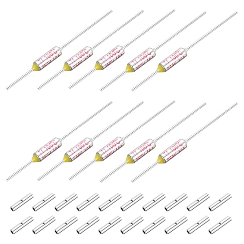 MECCANIXITY 10 Pcs Metal Temperature Thermal Fuse SF100 100C 212F 10A 250V Cutoff Thermal Fuse with 20 Pcs BN1.25 Bare Terminal Butt Connector - style: SF100