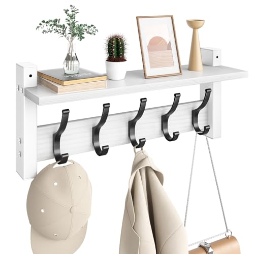 Optish Coat Rack Wall Mount with Shelf, 17.1 Inch Coat Hanger Walls Mounted, Hat Rack for Walls, Shelf with 5 Coat Hooks, Wall Hanger for Entryway (White) - color: White, size: 17.1 Inch