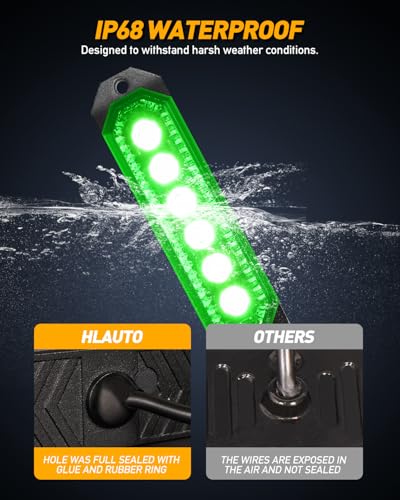 HLauto 406T Emergency Strobe Grille Lights: 4Pcs 6 LED Sync Feature Safety Warning Flashing Light, 12V-24V Ultra Slim Surface Mount Hazard Caution Light for Truck, Vehicle, Car, ATV, UTV (Green) - color: Green