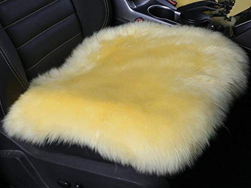 Sheepskin Car Front Seat Cover Pad 18x18inch Long Wool Seat Cushion Winter Warm Universal Fit Auto, SUV, Truck, Dinner Chair Office Chair Front Beige Yellow - color: Beige Yellow, size: 18x18 Inch (Pack of 1)